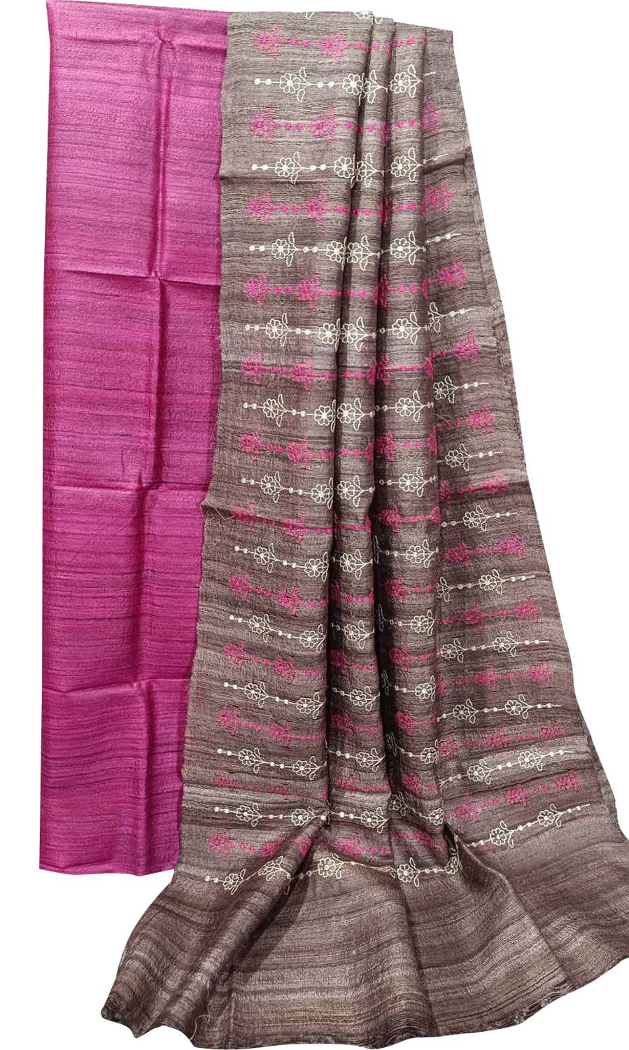 Exquisite Pink Bhagalpur Pure Tussar Ghicha Silk Suit With Embroidery Work - Luxurion World