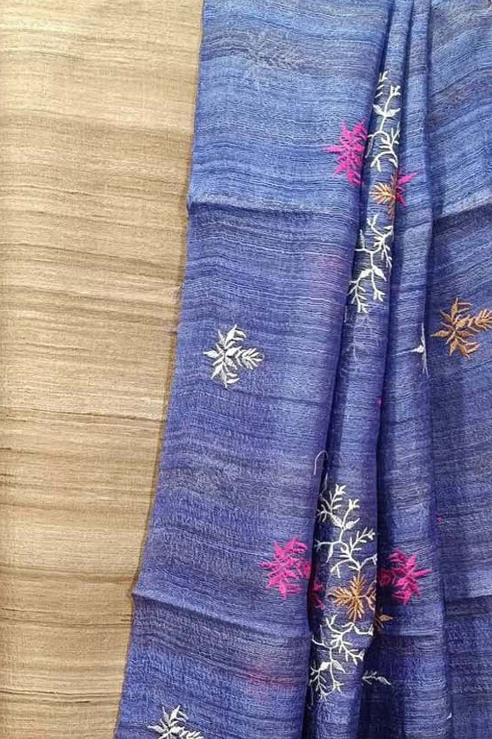 Elegant Pastel Bhagalpur Pure Tussar Ghicha Silk Suit With Embroidery Work - Luxurion World