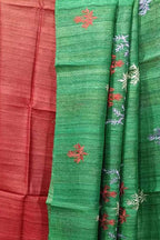 Elegant Red Bhagalpur Pure Tussar Ghicha Silk Suit With Embroidery Work - Luxurion World