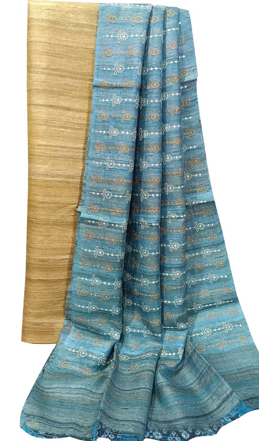Elegant Pastel Bhagalpur Pure Tussar Ghicha Silk Suit With Embroidery Work - Luxurion World