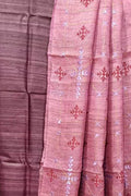 Elegant Pink Bhagalpur Pure Tussar Ghicha Silk Suit With Embroidery Work - Luxurion World