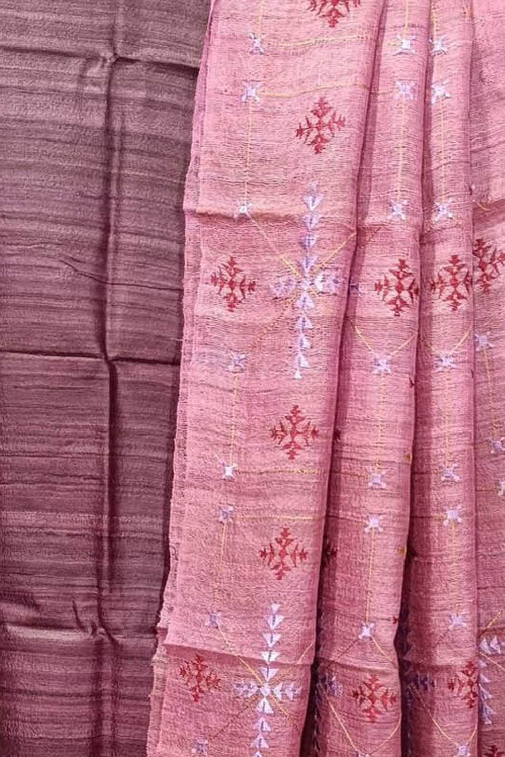 Elegant Pink Bhagalpur Pure Tussar Ghicha Silk Suit With Embroidery Work - Luxurion World