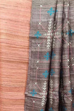 Elegant Orange Bhagalpur Pure Tussar Ghicha Silk Suit With Embroidery Work - Luxurion World