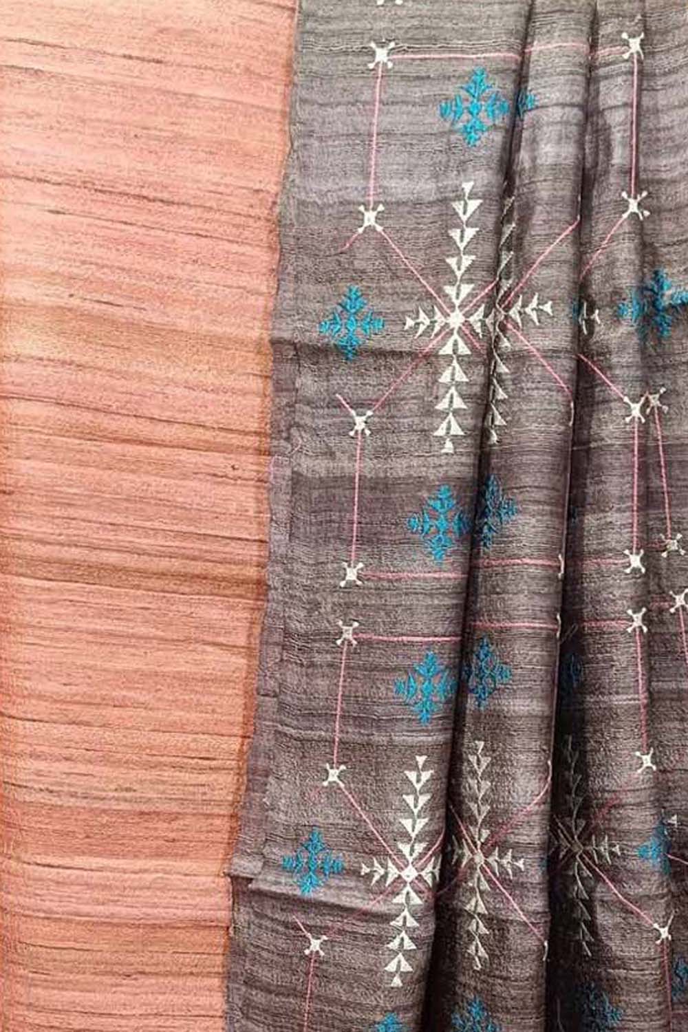 Elegant Orange Bhagalpur Pure Tussar Ghicha Silk Suit With Embroidery Work - Luxurion World