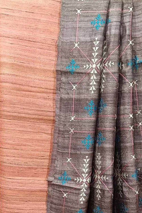 Elegant Orange Bhagalpur Pure Tussar Ghicha Silk Suit With Embroidery Work - Luxurion World