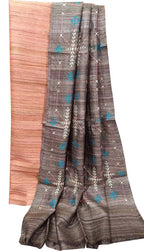Elegant Orange Bhagalpur Pure Tussar Ghicha Silk Suit With Embroidery Work - Luxurion World