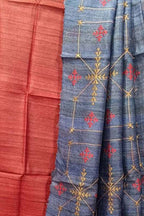 Elegant Red Bhagalpur Pure Tussar Ghicha Silk Suit With Embroidery Work - Luxurion World