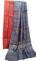 Elegant Red Bhagalpur Pure Tussar Ghicha Silk Suit With Embroidery Work - Luxurion World