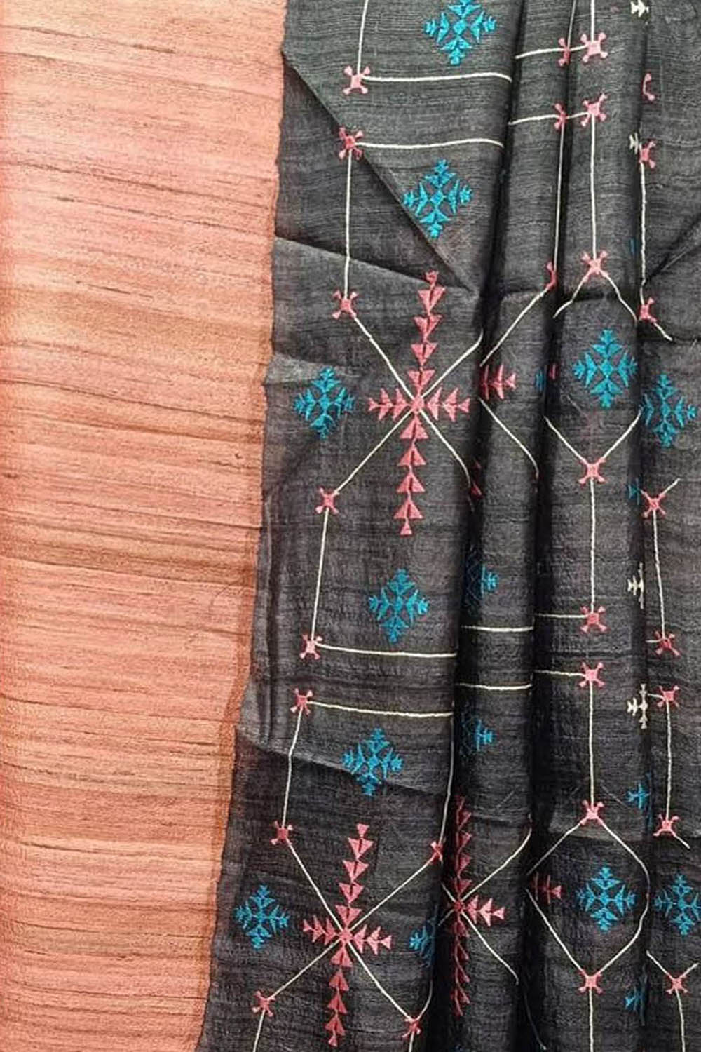 Elegant Orange Bhagalpur Pure Tussar Ghicha Silk Suit With Embroidery Work - Luxurion World