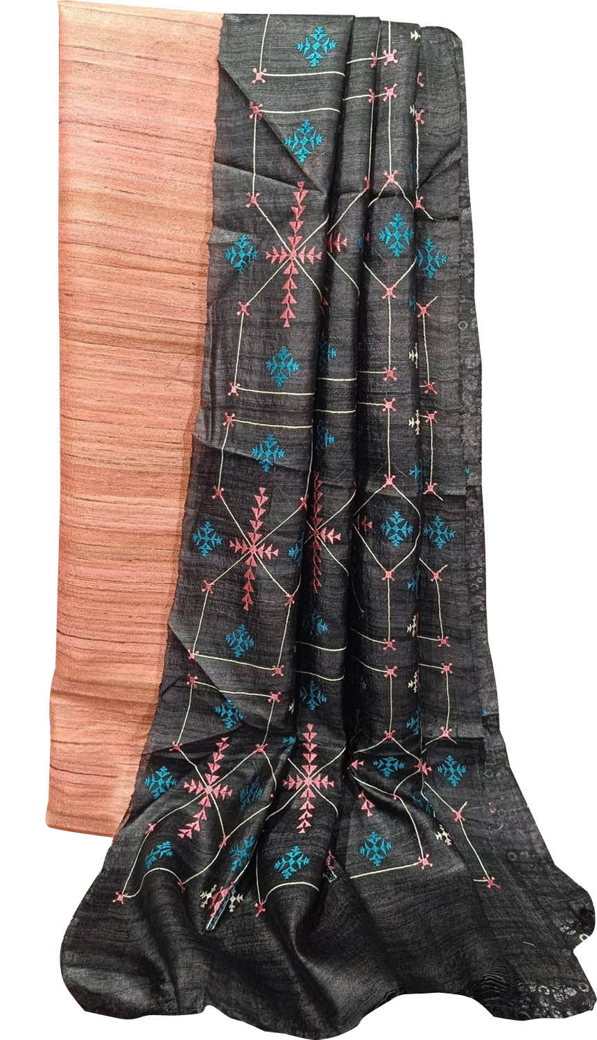 Elegant Orange Bhagalpur Pure Tussar Ghicha Silk Suit With Embroidery Work - Luxurion World