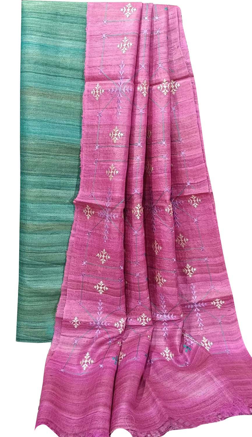 Elegant Blue Bhagalpur Pure Tussar Ghicha Silk Suit With Embroidery Work - Luxurion World