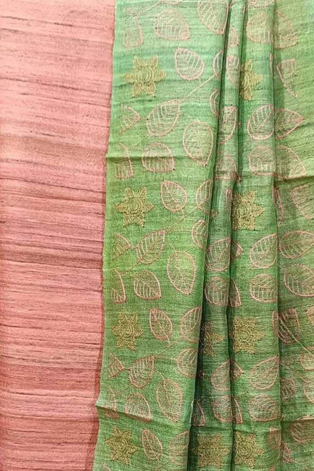 Elegant Orange Bhagalpur Pure Tussar Ghicha Silk Suit With Embroidery Work - Luxurion World