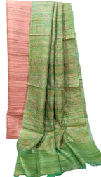Elegant Orange Bhagalpur Pure Tussar Ghicha Silk Suit With Embroidery Work - Luxurion World