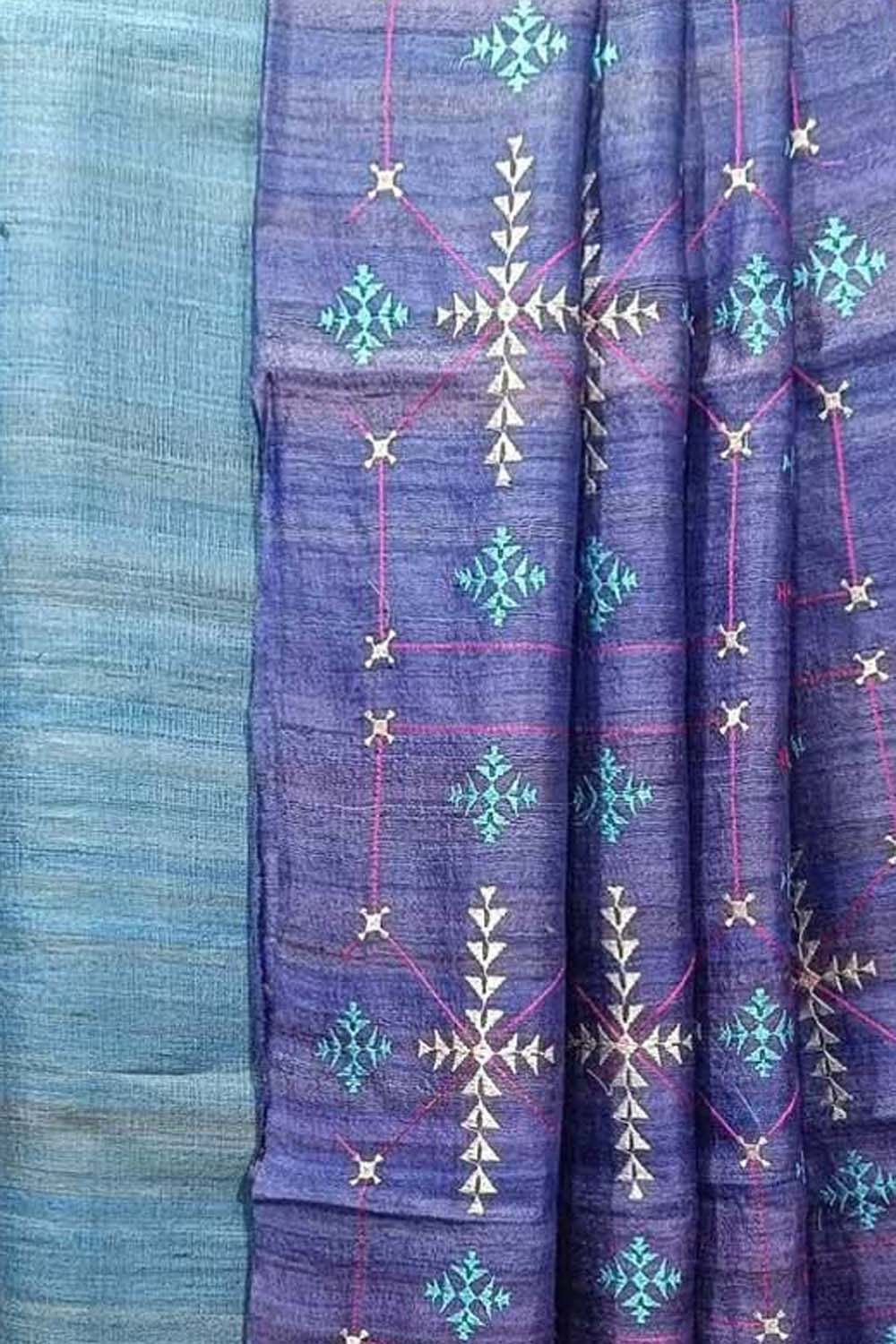 Elegant Blue Bhagalpur Pure Tussar Ghicha Silk Suit With Embroidery Work - Luxurion World