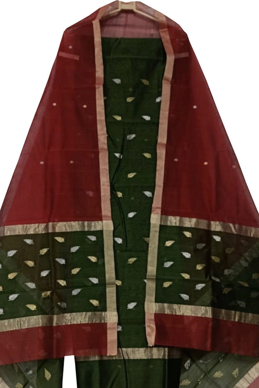 Chic Maroon & Green Chanderi Silk Suit Set - Luxurion World