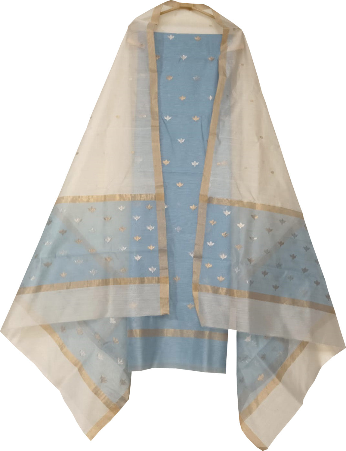 Chic Off White & Blue Chanderi Handloom Suit Set - Luxurion World