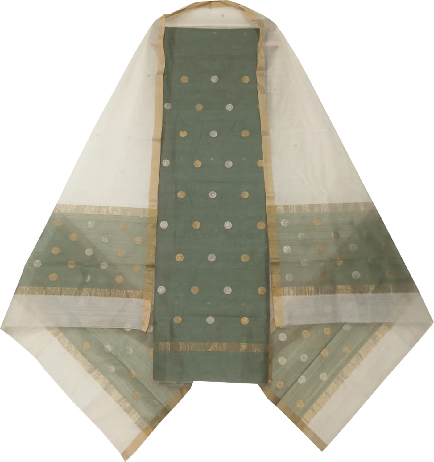 Chic Off White & Green Chanderi Handloom Suit Set - Luxurion World