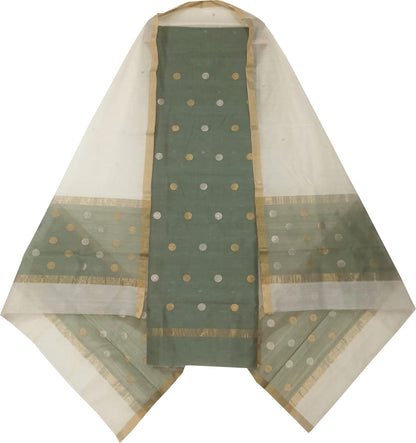 Chic Off White & Green Chanderi Handloom Suit Set - Luxurion World