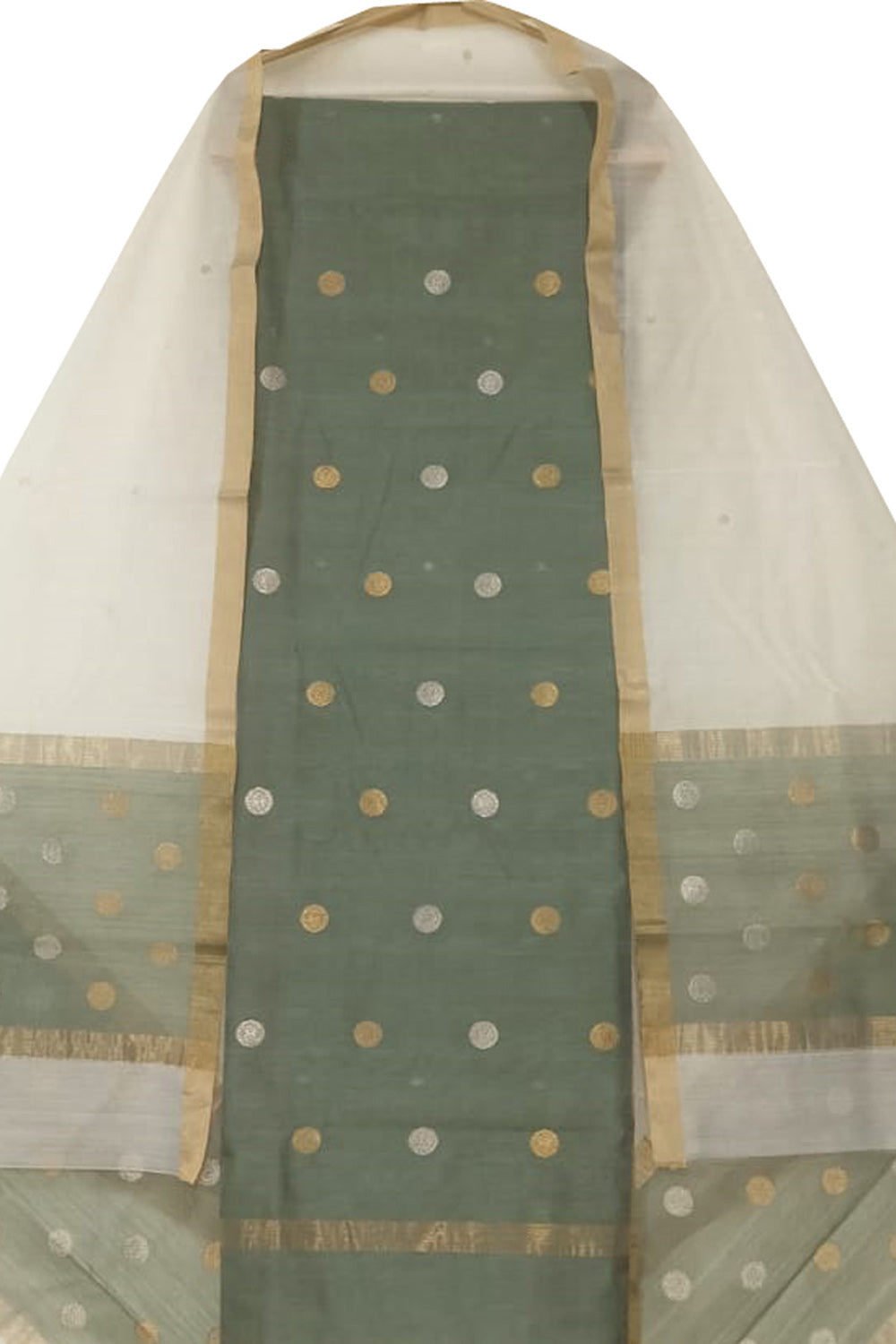 Chic Off White & Green Chanderi Handloom Suit Set - Luxurion World