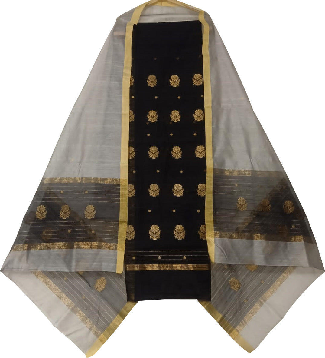 Sahithi - Handloom cotton suit set with kota dupatta in white and blue -  Vastara by Soundarya