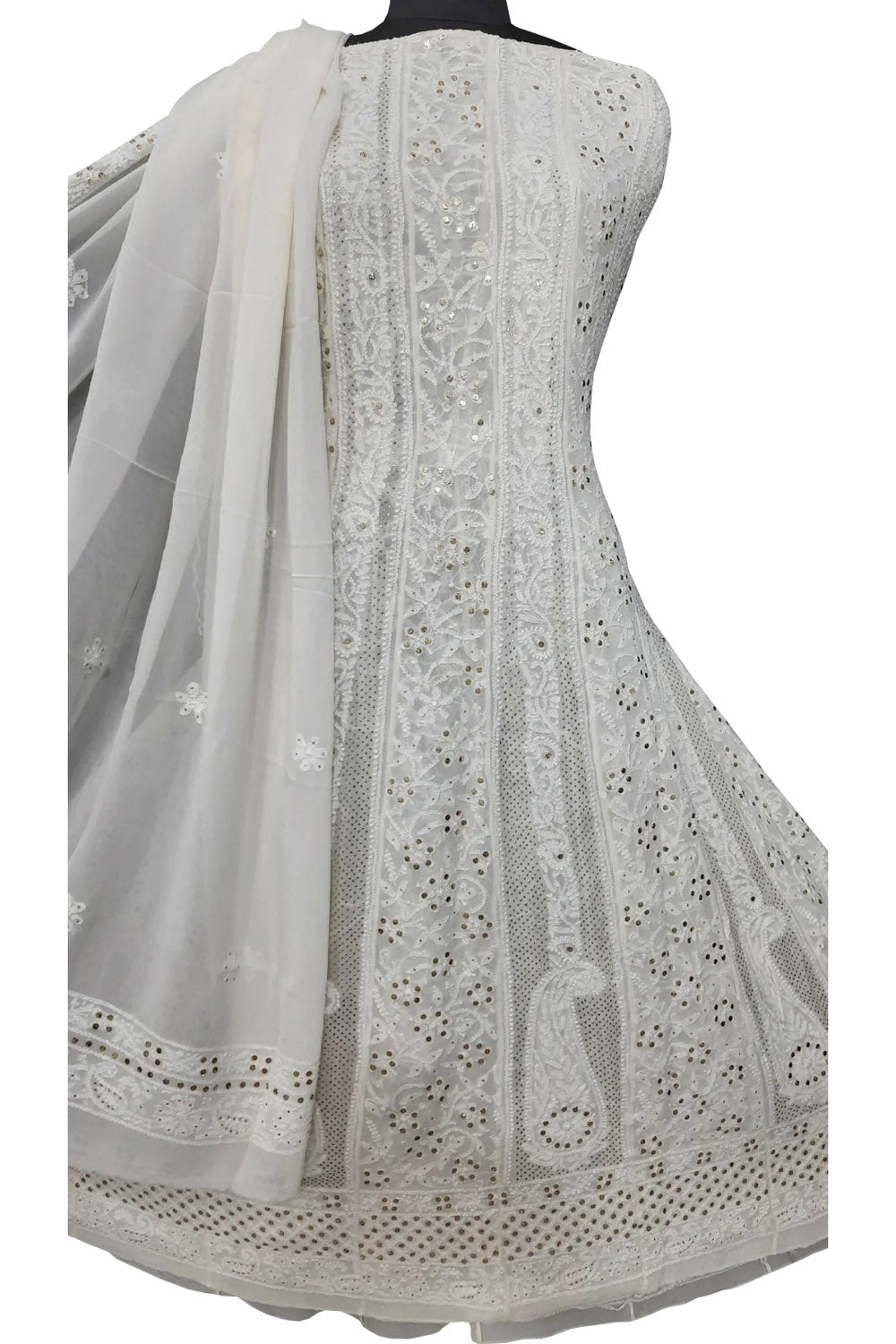 Dyeable Hand Embroidered Chikankari Georgette Anarkali Unstitched Suit Set With Mukaish Work