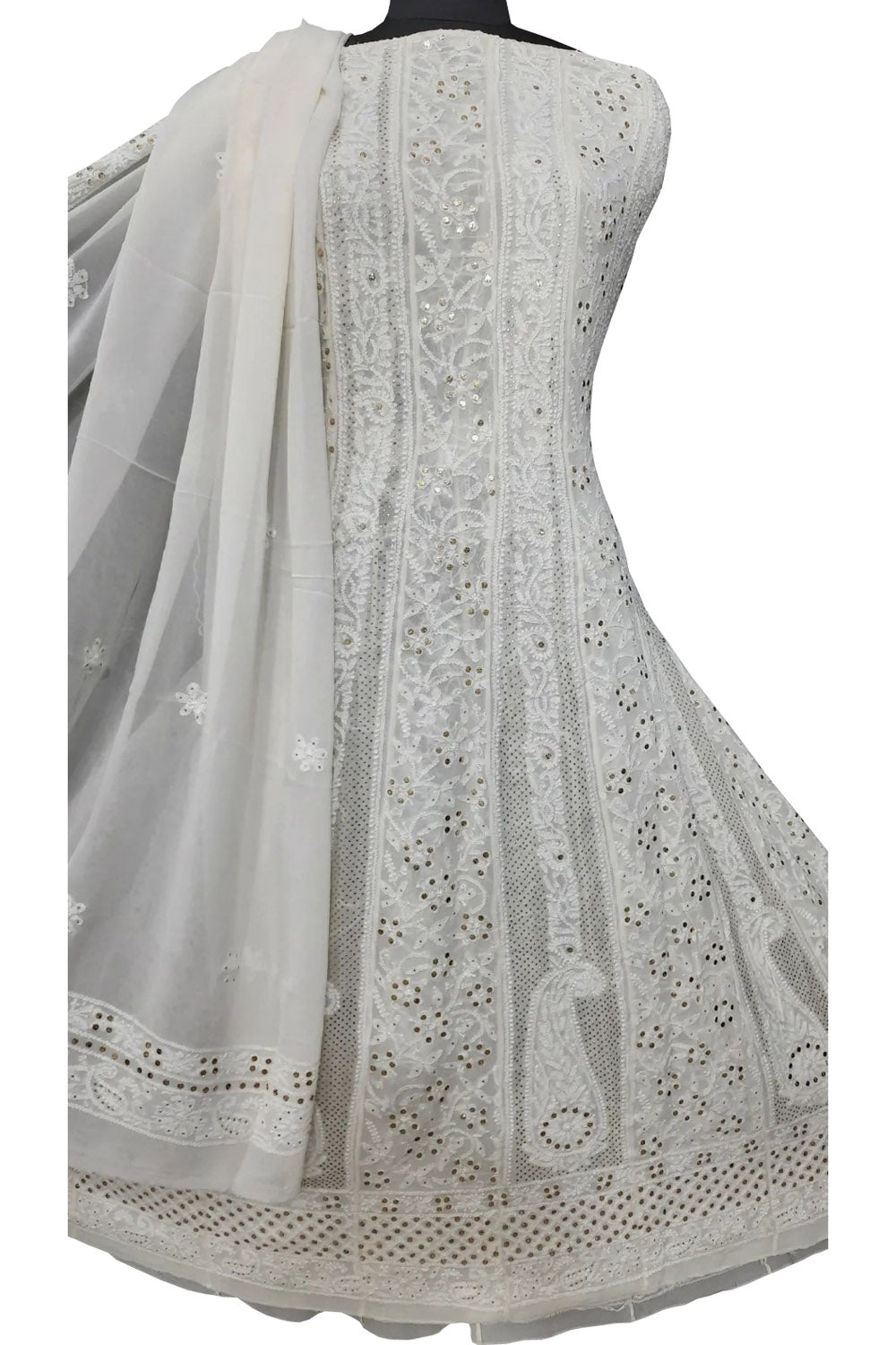 Dyeable Hand Embroidered Chikankari Georgette Anarkali Unstitched Suit Set With Mukaish Work - Luxurion World