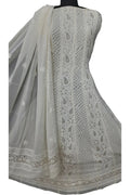 Dyeable Hand Embroidered Chikankari Pure Georgette Anarkali Unstitched Suit Set With Mukaish Work - Luxurion World