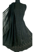 Black Hand Embroidred Chikankari Pure Georgette Anarkali Unstitched Suit Set With Mukaish Work - Luxurion World