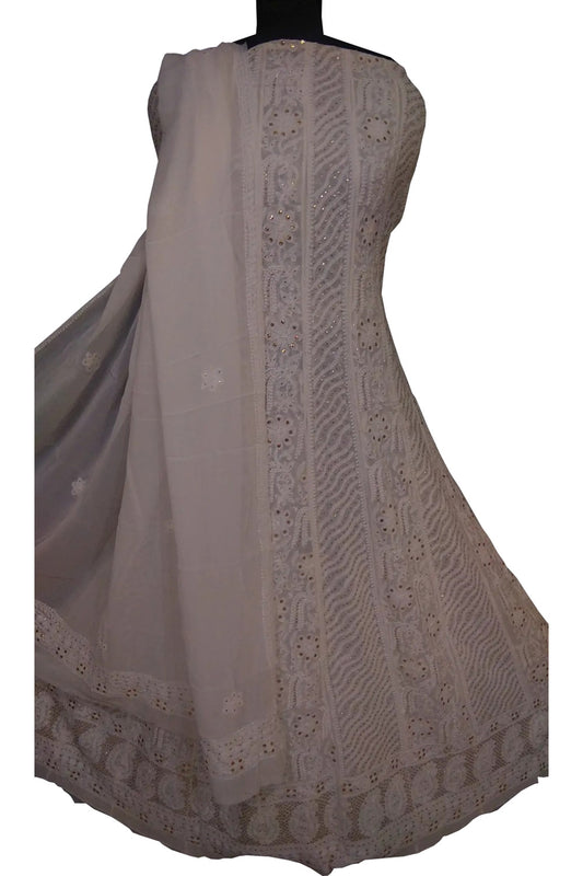 Dyeable Hand Embroidred Chikankari Pure Georgette Anarkali Unstitched Suit Set With Gota Patti Work - Luxurion World