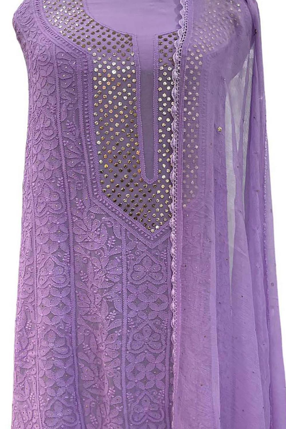 Elegant Purple Chikankari Georgette Suit Set: Hand-Embroidered Perfection - Luxurion World