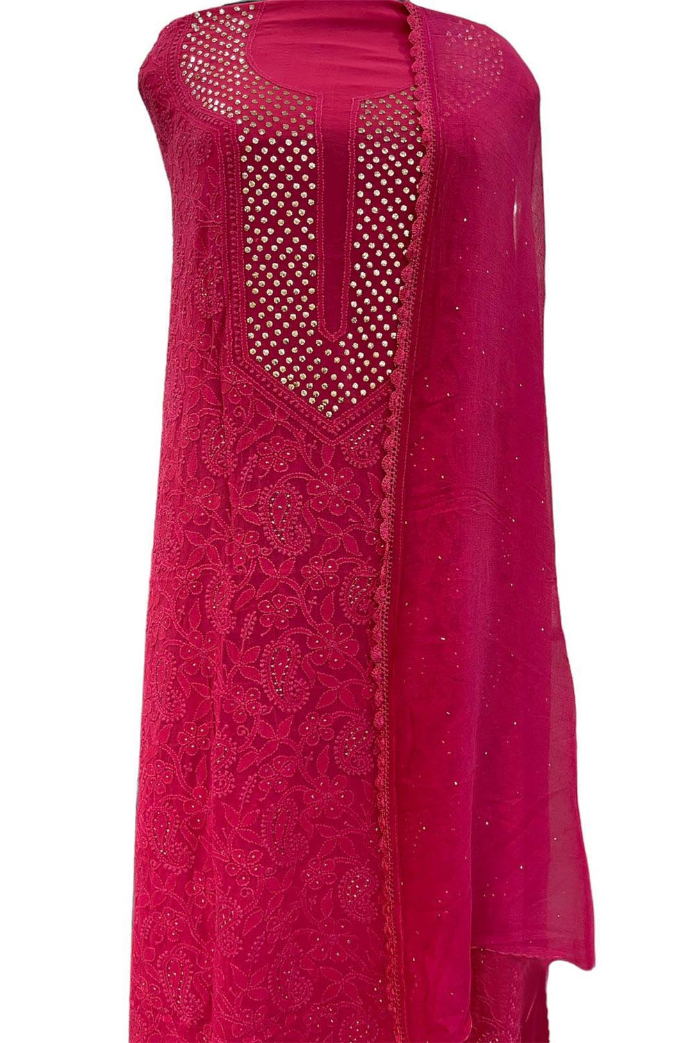 Exquisite Pink Chikankari Georgette Suit Set: Hand-Embroidered Elegance - Luxurion World