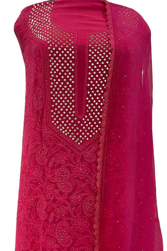 Exquisite Pink Chikankari Georgette Suit Set: Hand-Embroidered Elegance - Luxurion World