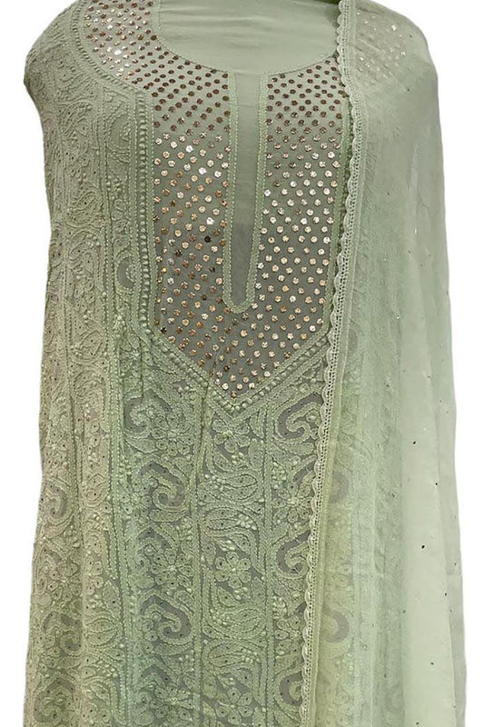 Exquisite Green Chikankari Georgette Suit Set: Hand Embroidered Elegance