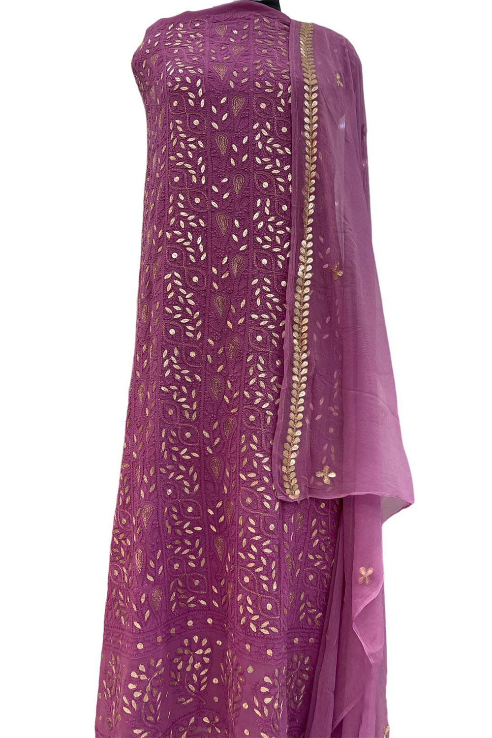 Elegant Purple Chikankari Georgette Suit: Hand Embroidered Luxury - Luxurion World