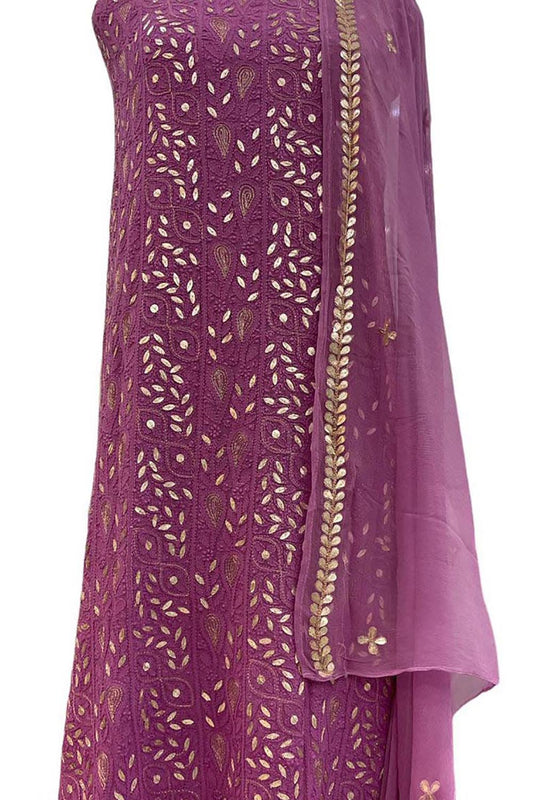 Elegant Purple Chikankari Georgette Suit: Hand Embroidered Luxury
