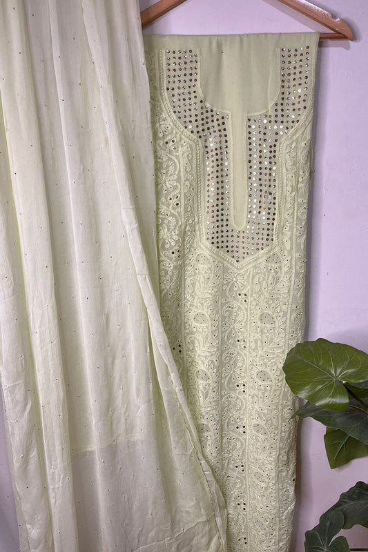 Exquisite Green Chikankari Georgette Suit Set: Hand Embroidered Elegance - Luxurion World
