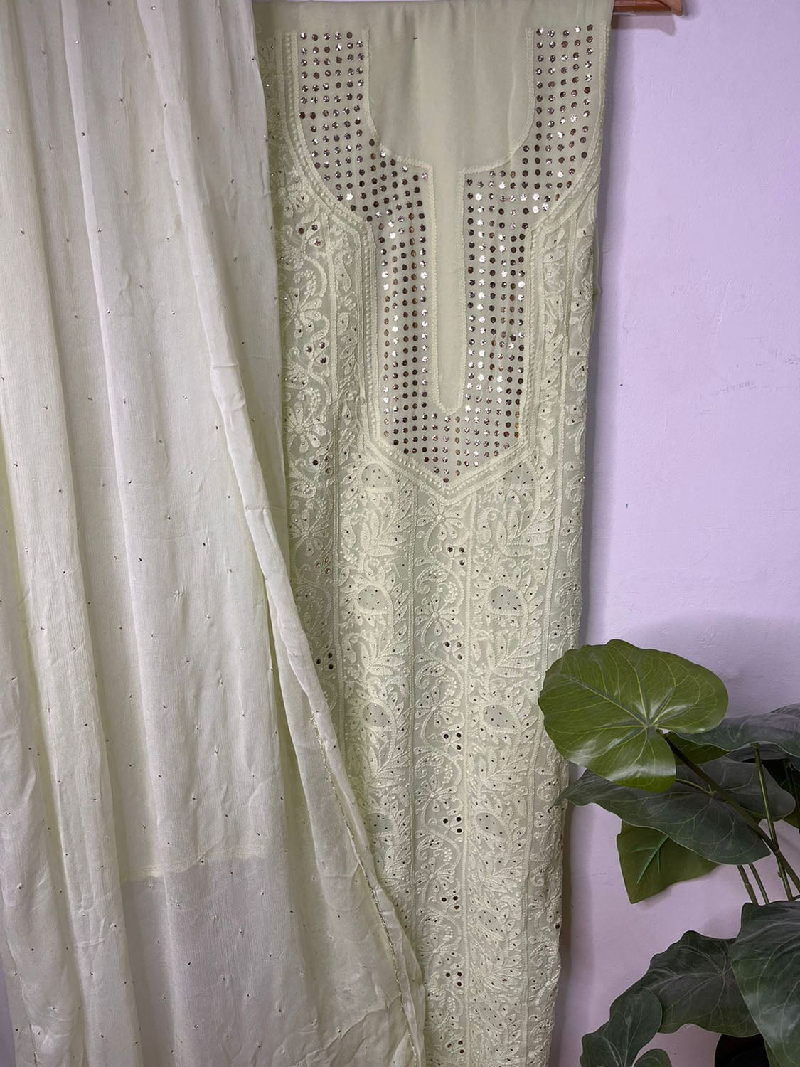 Exquisite Green Chikankari Georgette Suit Set: Hand Embroidered Elegance - Luxurion World