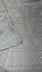 Elegant Grey Chikankari Chanderi Silk Suit Set with Beads & Sequins - Luxurion World