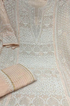Orange Chikankari Chanderi Silk Suit Set with Beads & Sequins - Luxurion World