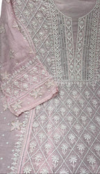 Chic Pink Chikankari Silk Suit Set with Beads & Sequins - Luxurion World