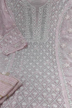 Chic Pink Chikankari Silk Suit Set with Beads & Sequins - Luxurion World