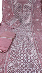 Chic Pink Chikankari Silk Suit with Beads & Sequins - Luxurion World