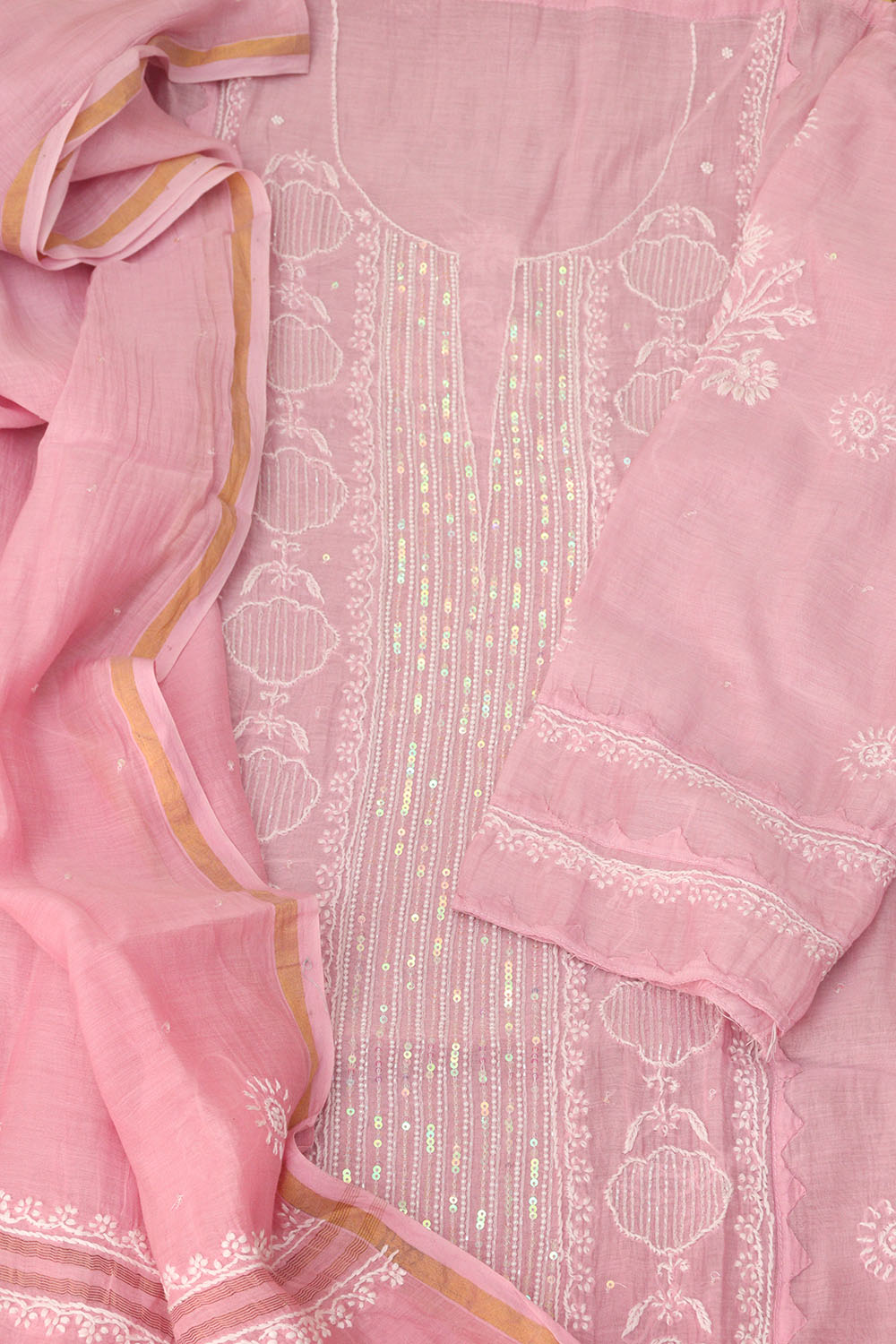 Chic Pink Chikankari Chanderi Silk Suit Set: Embroidered & Unstitched - Luxurion World
