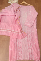 Chic Pink Chikankari Chanderi Silk Suit Set: Embroidered & Unstitched - Luxurion World