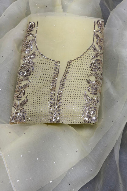 Stunning Yellow Chanderi Silk Suit Set with Mukaish Work - Unstitched