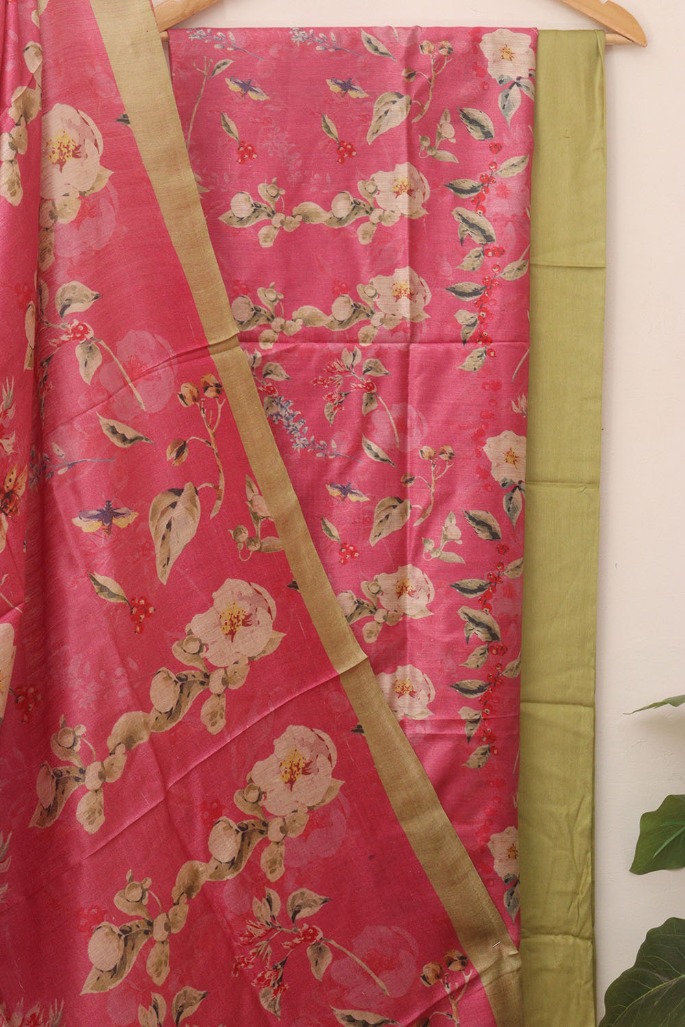 Get Glamorous with Pink Tussar Moonga Suit - Digital Print, 3 Piece Set - Luxurion World