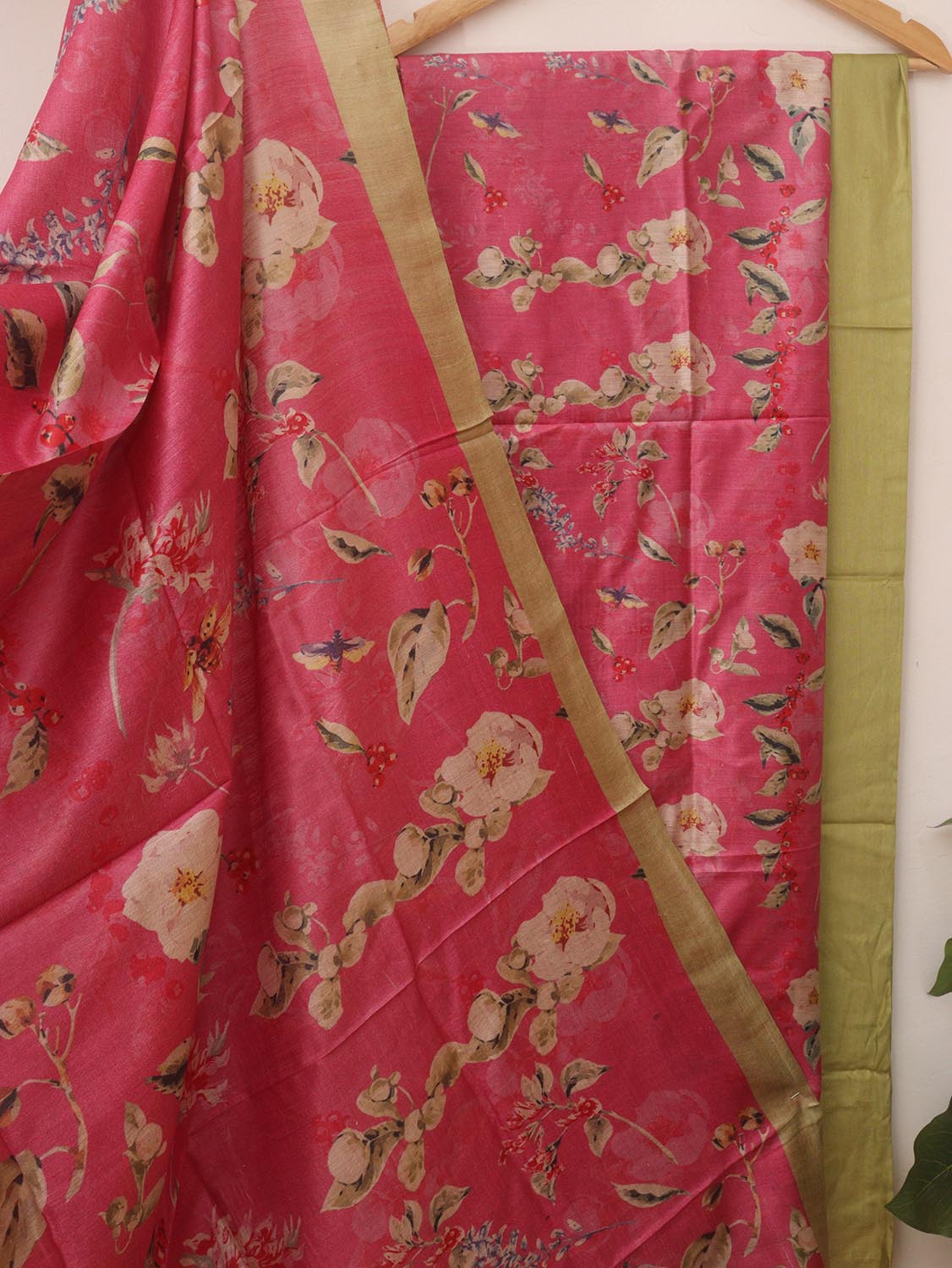 Get Glamorous with Pink Tussar Moonga Suit - Digital Print, 3 Piece Set - Luxurion World