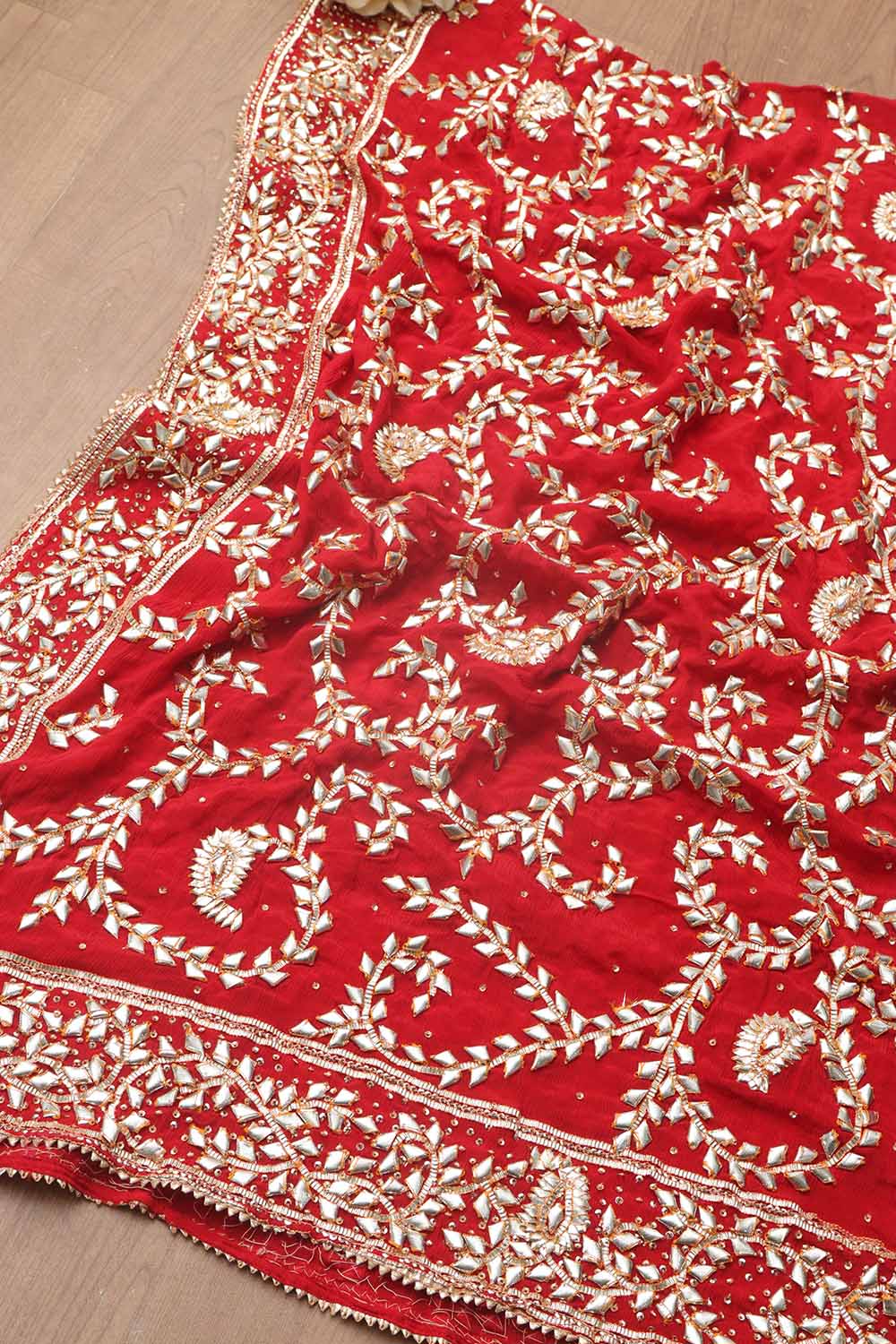 Red Hand Gotta Patti Work Crepe Two Piece Unstitched Suit Set - Luxurion World