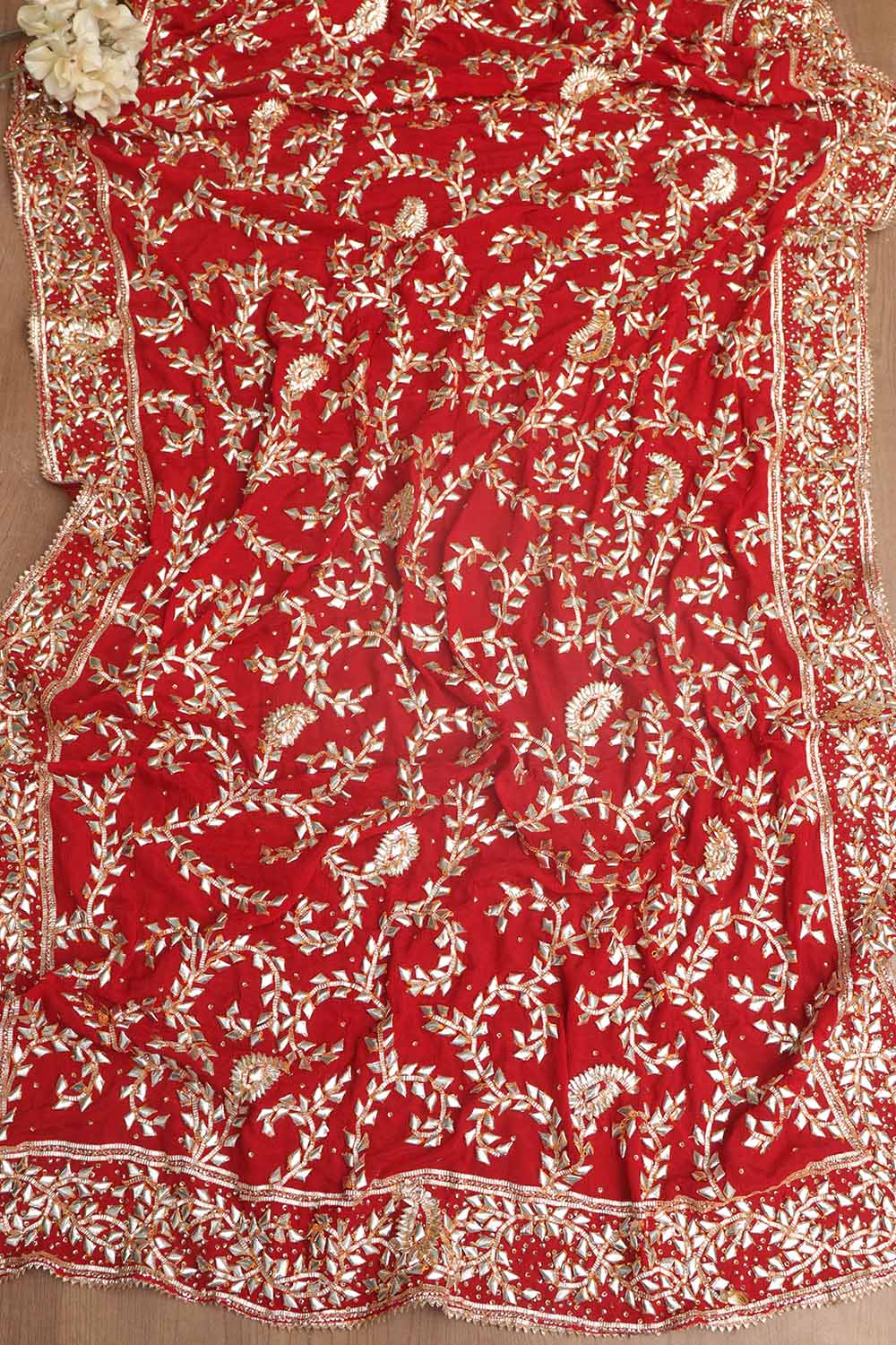 Red Hand Gotta Patti Work Crepe Two Piece Unstitched Suit Set - Luxurion World