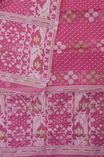 Stylish Pink Jamdani Cotton Silk Suit Set - Unstitched 2-Piece